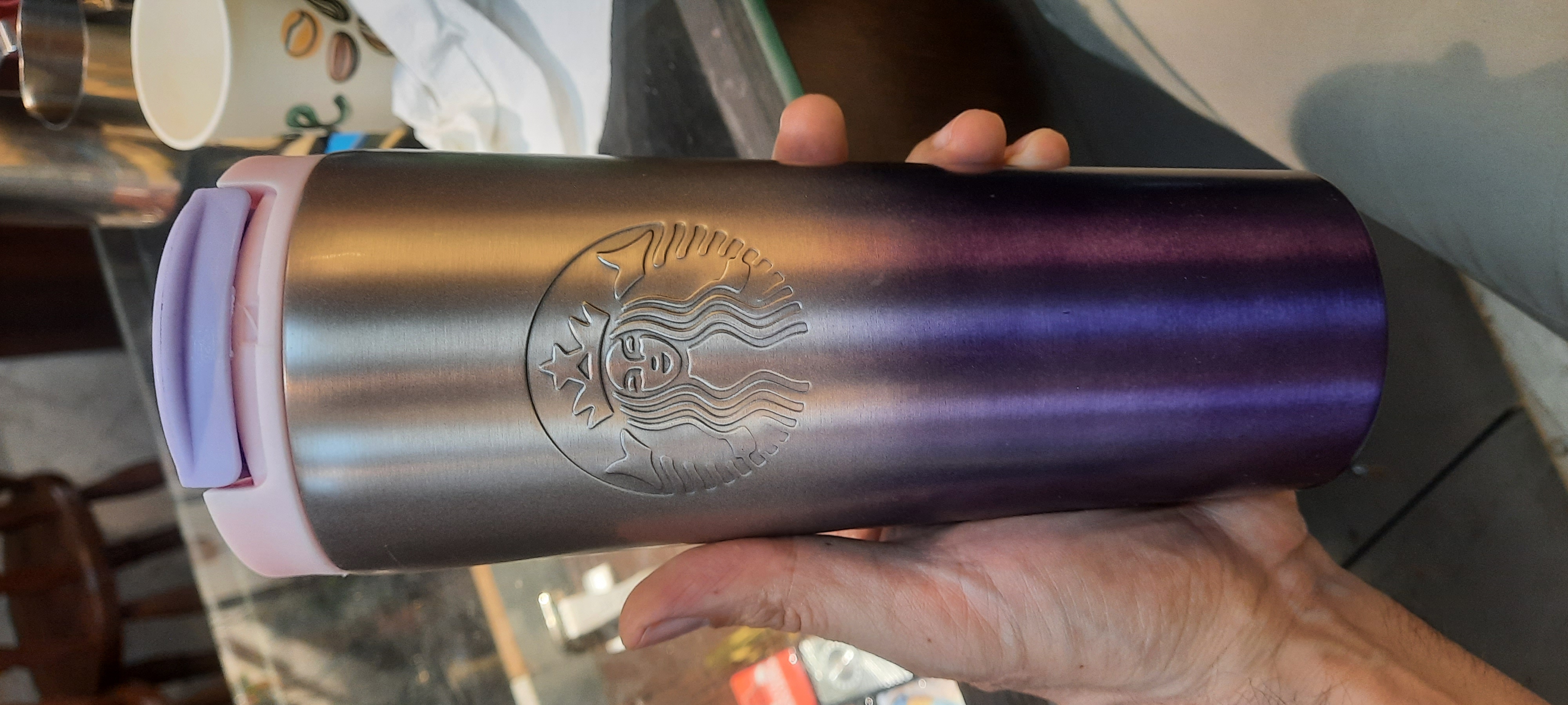 تراول ماگ تمام استیل براق با لوگوی حک شده استارباکس دوجداره لوکس