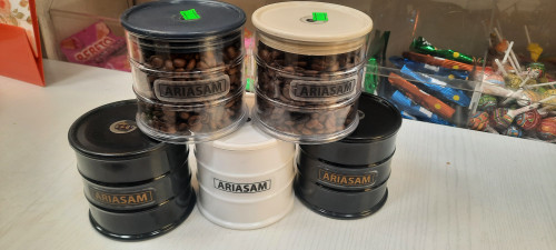 ظرف فلزی بانکه نگهداری قهوه آریاسام مدل بشکهای با درب چوبی